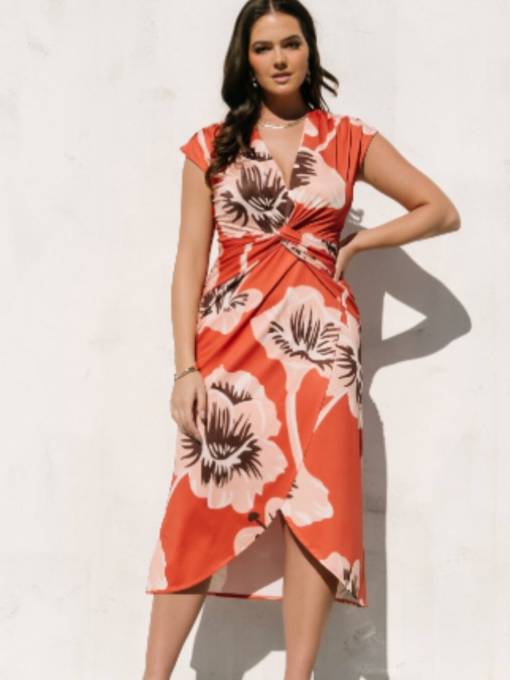 Cascada Twist Midi Dress | Sunset Floral | Large | Super flattering & forgiving!